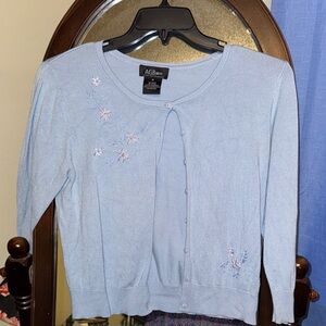 AGB Women's Soft Blue Embroidered Cardigan